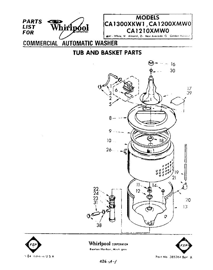 TUB AND BASKET Diagram and Parts List for CA1200XMW0  Whirlpool Washer