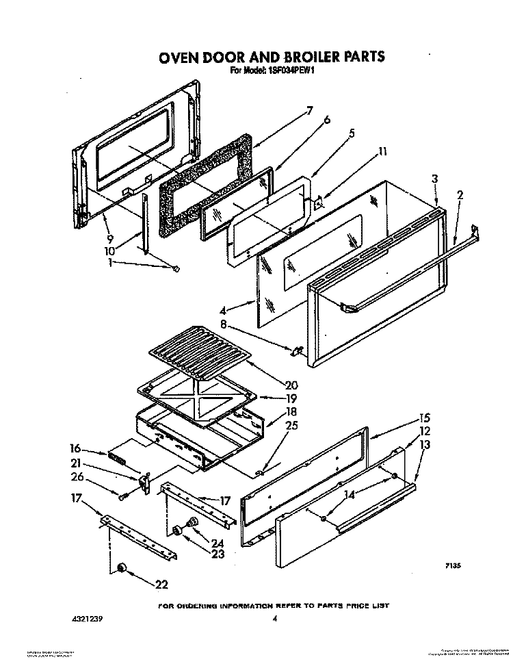 OVEN DOOR AND BROILER Diagram and Parts List for 1SF034PEW1  Whirlpool Range