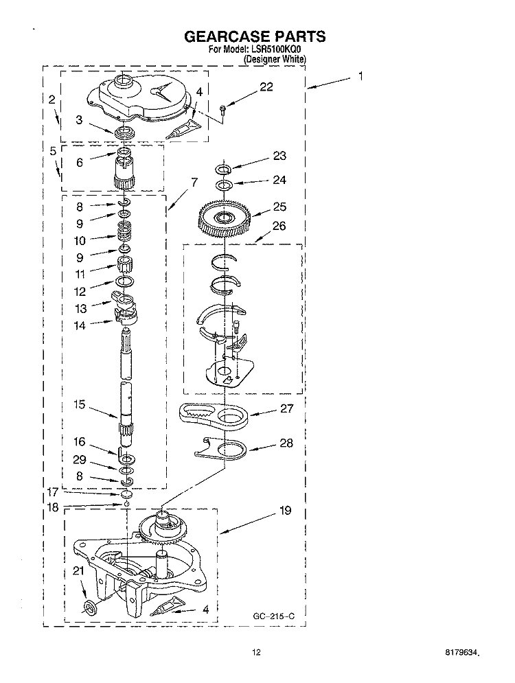 GEARCASE Diagram and Parts List for LSR5100KQ0  Whirlpool Washer