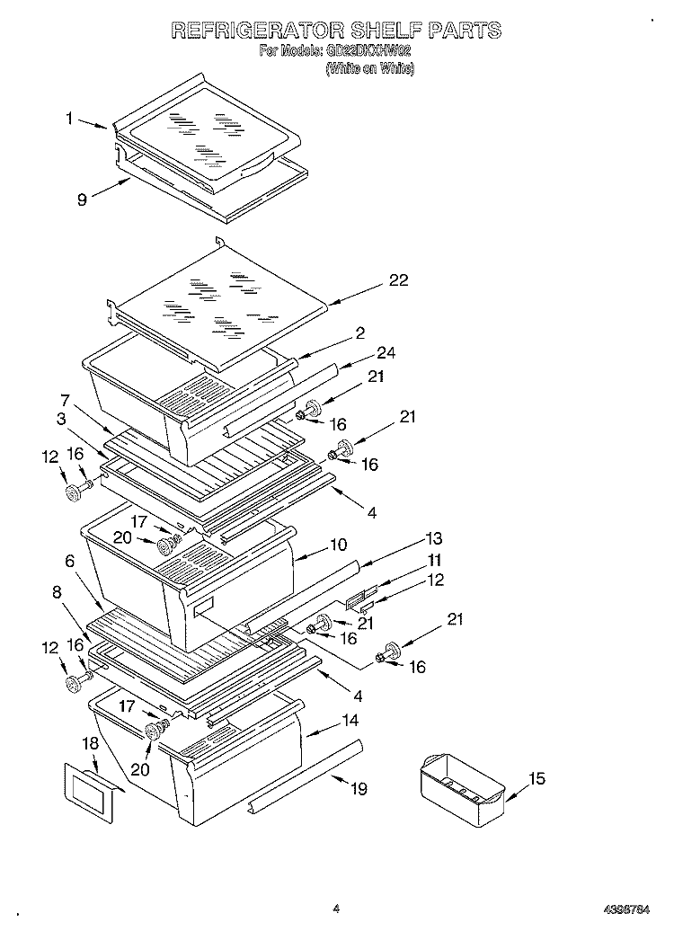 REFRIGERATOR SHELF Diagram and Parts List for GD22DKXHW02  Whirlpool Refrigerator
