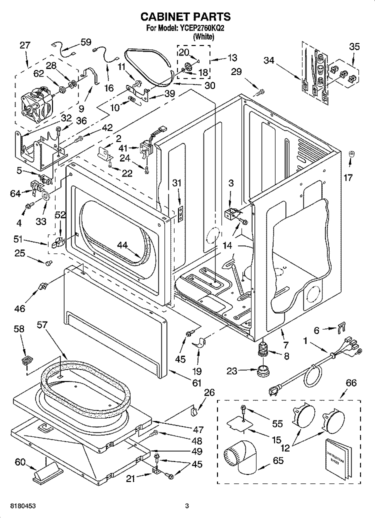 CABINET PARTS Diagram and Parts List for YCEP2760KQ2  Whirlpool Dryer