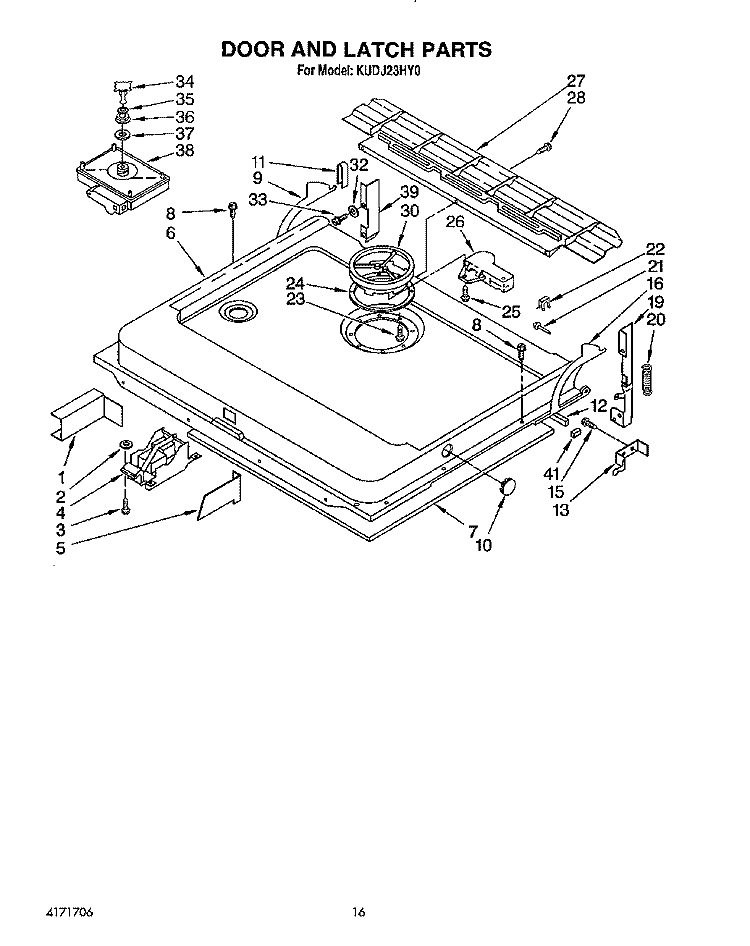 DOOR AND LATCH Diagram and Parts List for KUDJ23HY0  KitchenAid Dishwasher
