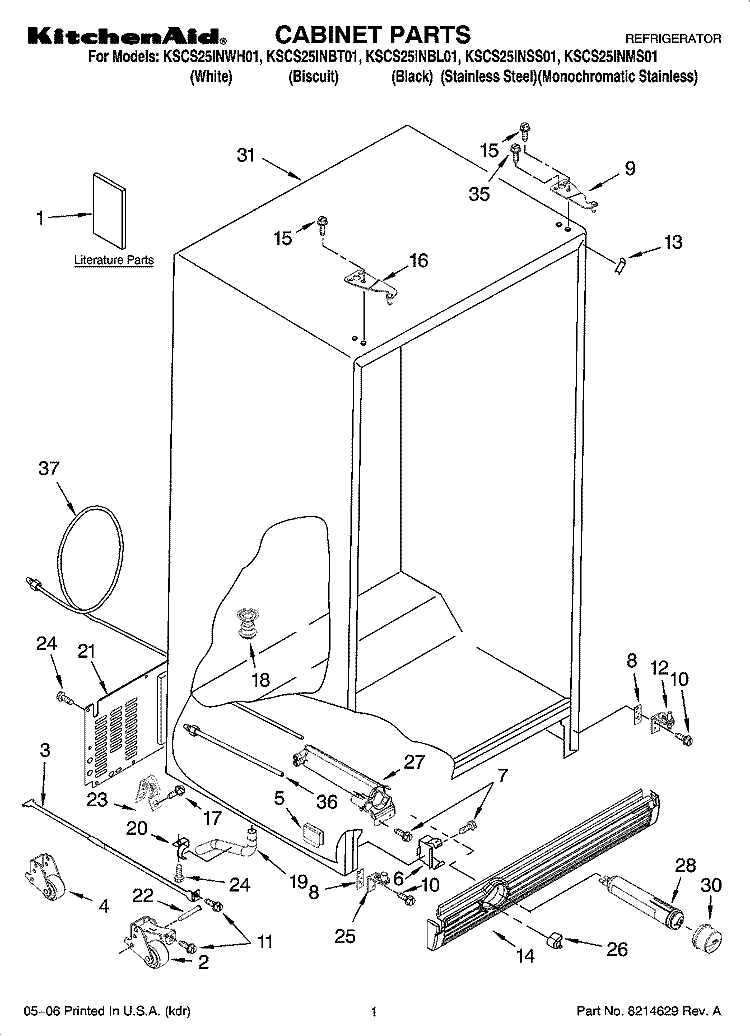 CABINET PARTS Diagram and Parts List for KSCS25INSS01  KitchenAid Refrigerator