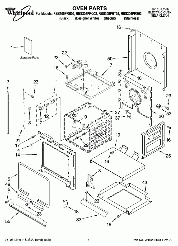 OVEN PARTS Diagram and Parts List for RBS305PRS02  Whirlpool Wall Oven