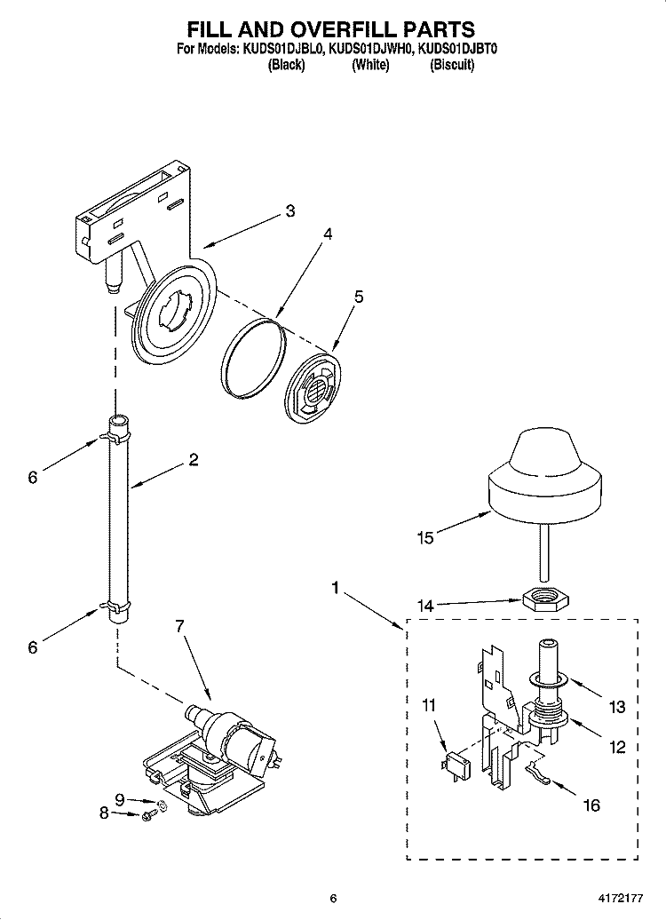 FILL AND OVERFILL PARTS Diagram and Parts List for KUDS01DJBL0  KitchenAid Dishwasher