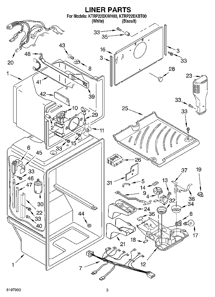 LINER Diagram and Parts List for KTRP22EKWH00  KitchenAid Refrigerator