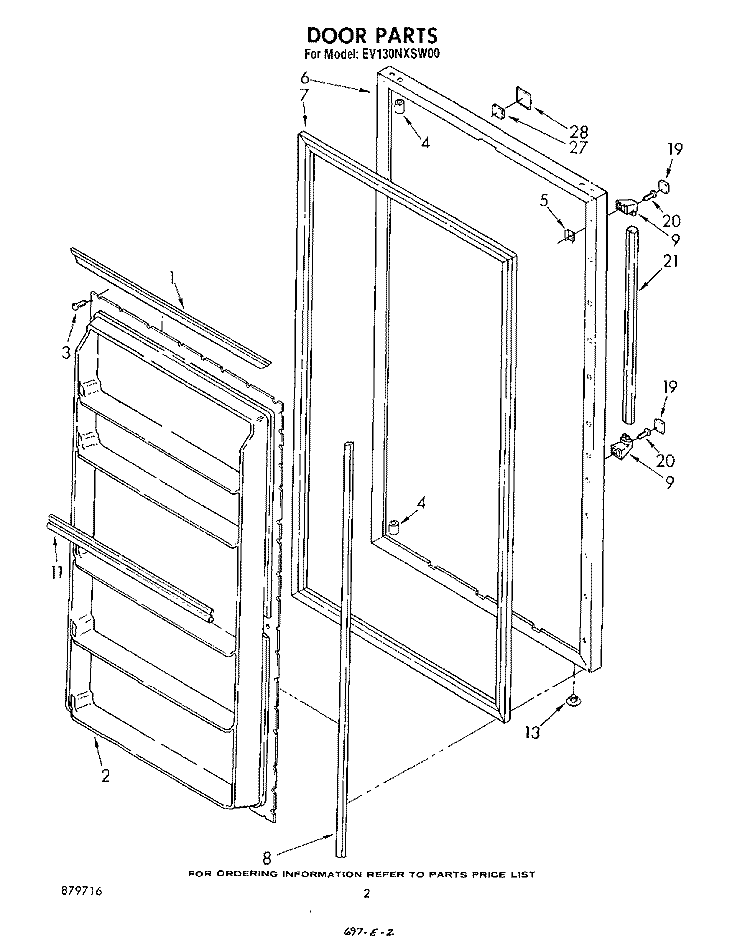 DOOR , LIT/OPTIONAL Diagram and Parts List for EV130NXSW00  Whirlpool Freezer