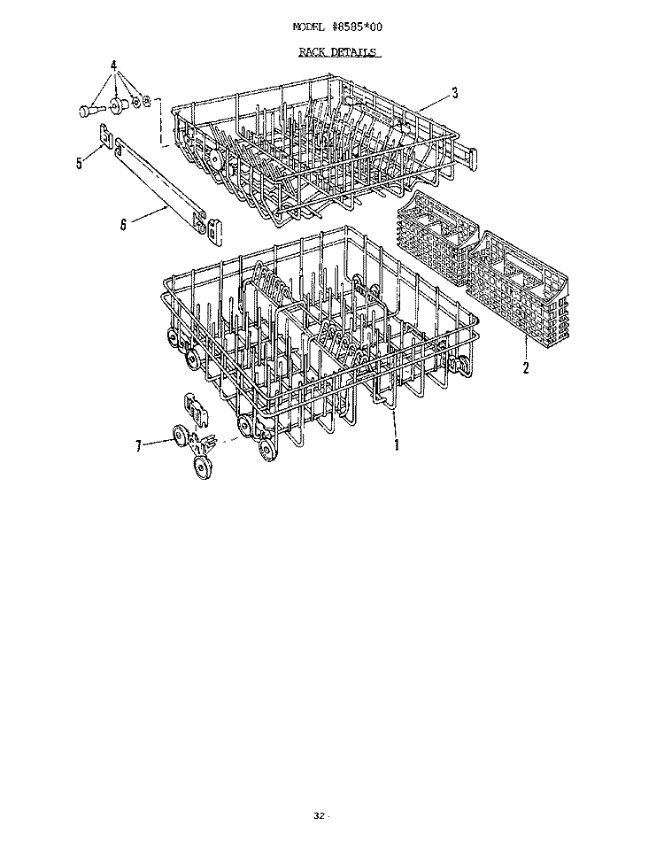 RACK Diagram and Parts List for 8585L00  Roper Dishwasher