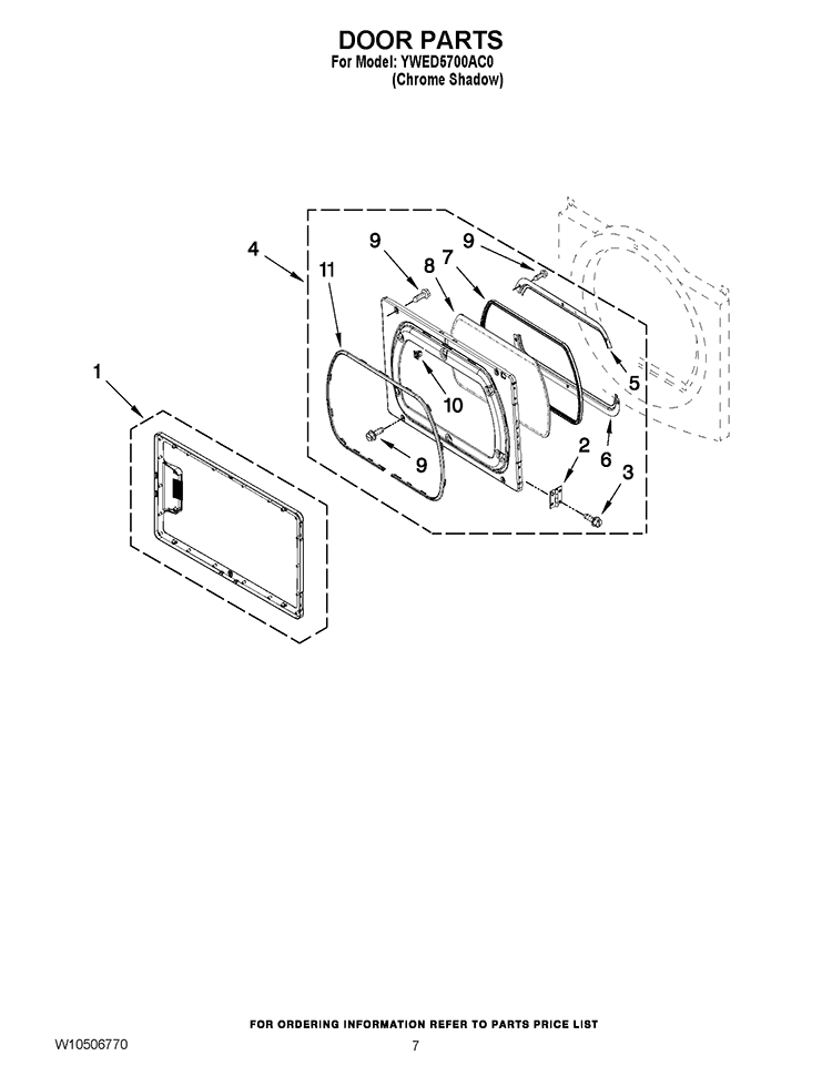 DOOR PARTS Diagram and Parts List for YWED5700AC0  Whirlpool Dryer
