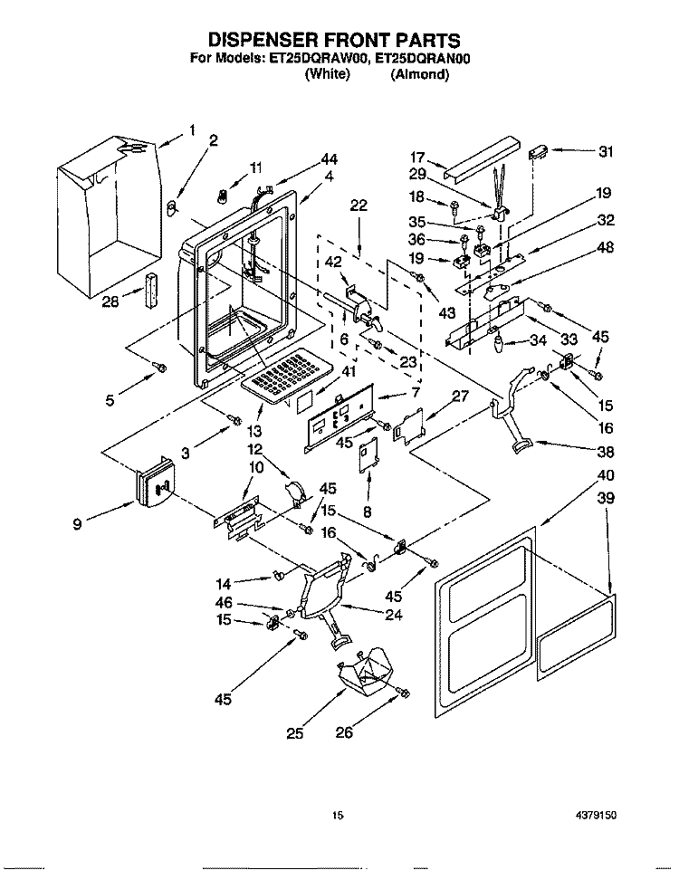 DISPENSER FRONT Diagram and Parts List for ET25DQRAW00  Whirlpool Refrigerator