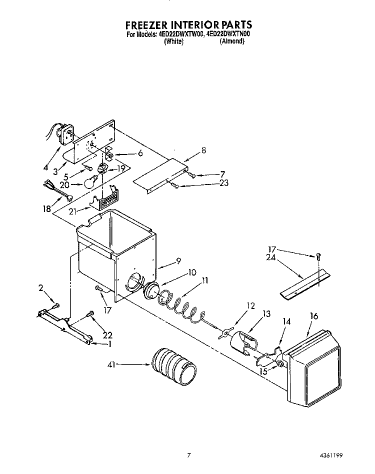 FREEZER INTERIOR Diagram and Parts List for 4ED22DWXTF00  Whirlpool Refrigerator