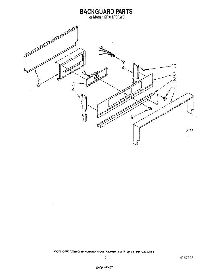 BACKGUARD Diagram and Parts List for SF311PSRW0  Whirlpool Range
