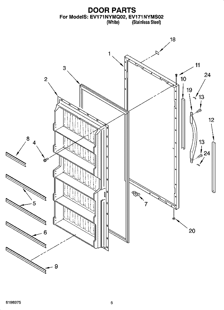 DOOR PARTS Diagram and Parts List for EV171NYMS02  Whirlpool Freezer