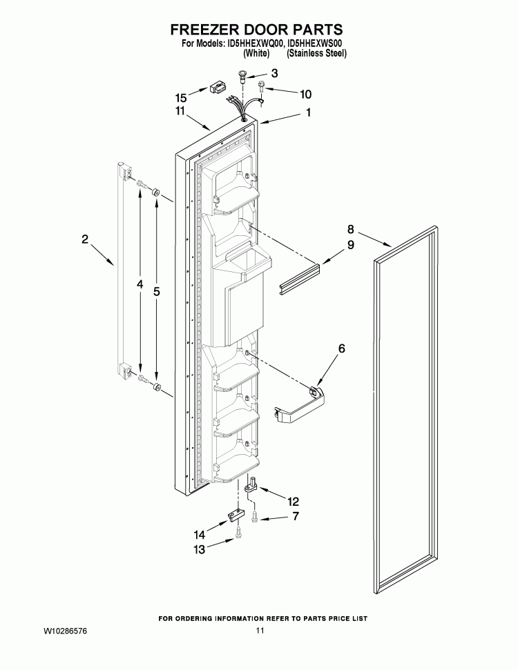 FREEZER DOOR PARTS Diagram and Parts List for ID5HHEXWS00  Whirlpool Refrigerator