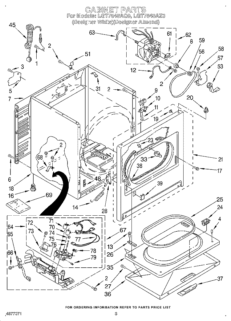 SECTION Diagram and Parts List for LGT7848AZ0  Whirlpool Dryer