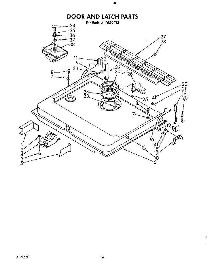DOOR AND LATCH Diagram and Parts List for KUDS220T3  KitchenAid Dishwasher