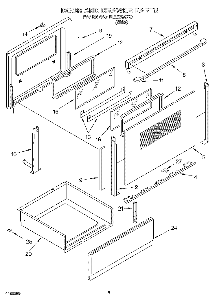 DOOR AND DRAWER Diagram and Parts List for REE33000  Roper Range
