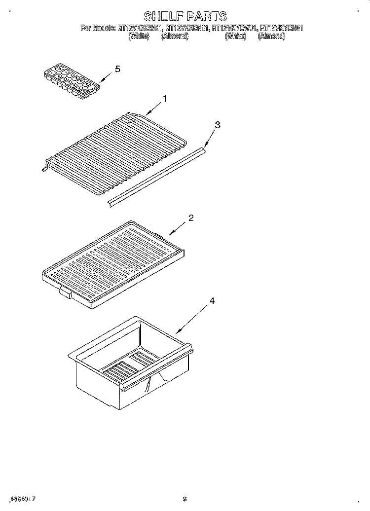 SHELF Diagram and Parts List for RT12VKYEW01  Roper Refrigerator