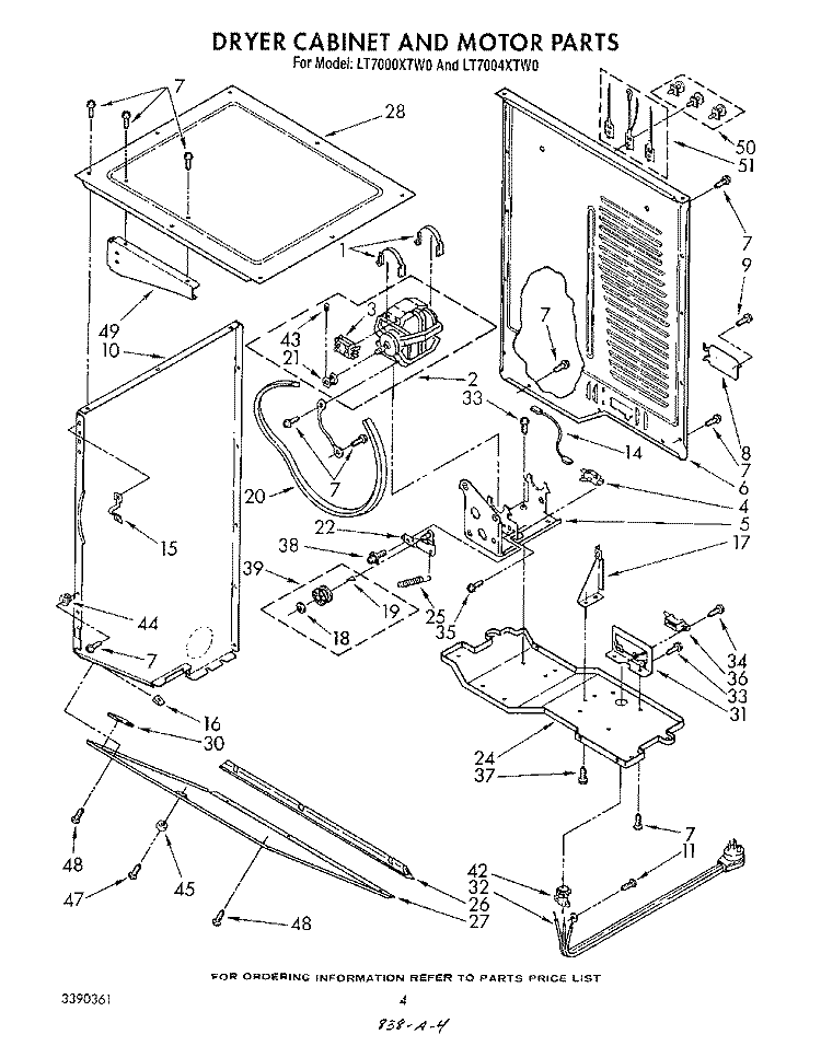 DRYER CABINET AND MOTOR Diagram and Parts List for LT7000XTM0  Whirlpool Washer Dryer Combo