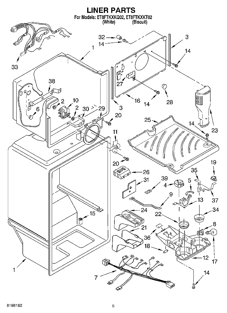 LINER Diagram and Parts List for ET8FTKXKQ02  Whirlpool Refrigerator