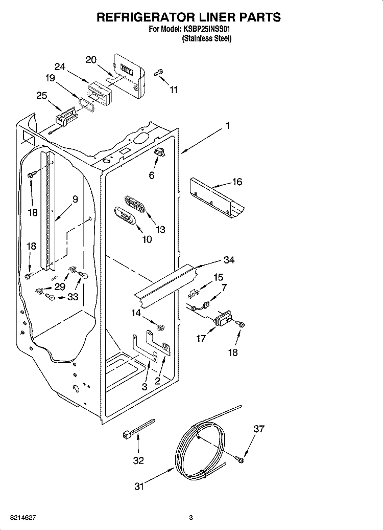 REFRIGERATOR LINER PARTS Diagram and Parts List for KSBP25INSS01  KitchenAid Refrigerator