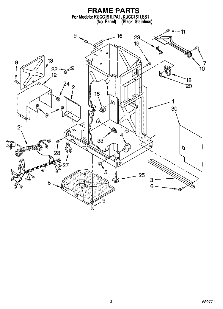 FRAME PARTS Diagram and Parts List for KUCC151LSS1  KitchenAid Trash Compactor