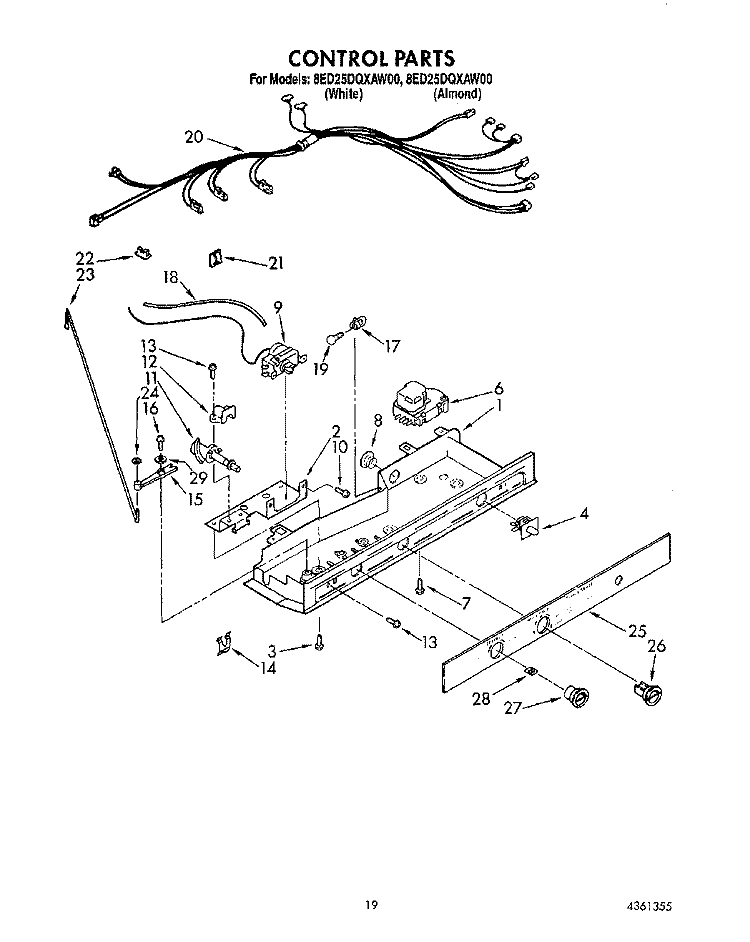 CONTROL Diagram and Parts List for 8ED25DQXAN00  Whirlpool Refrigerator