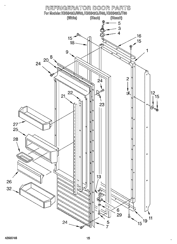 REFRIGERATOR DOOR Diagram and Parts List for KSSS42QJT00  KitchenAid Refrigerator