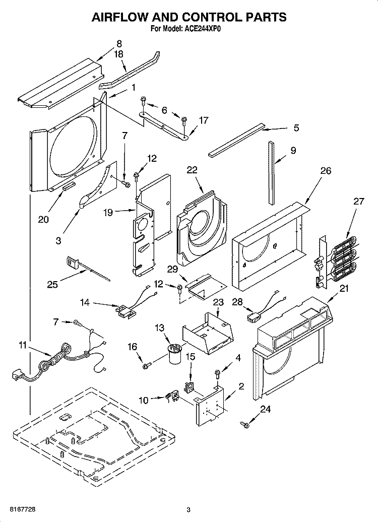 AIRFLOW AND CONTROL PARTS Diagram and Parts List for ACE244XP0  Whirlpool Air Conditioner