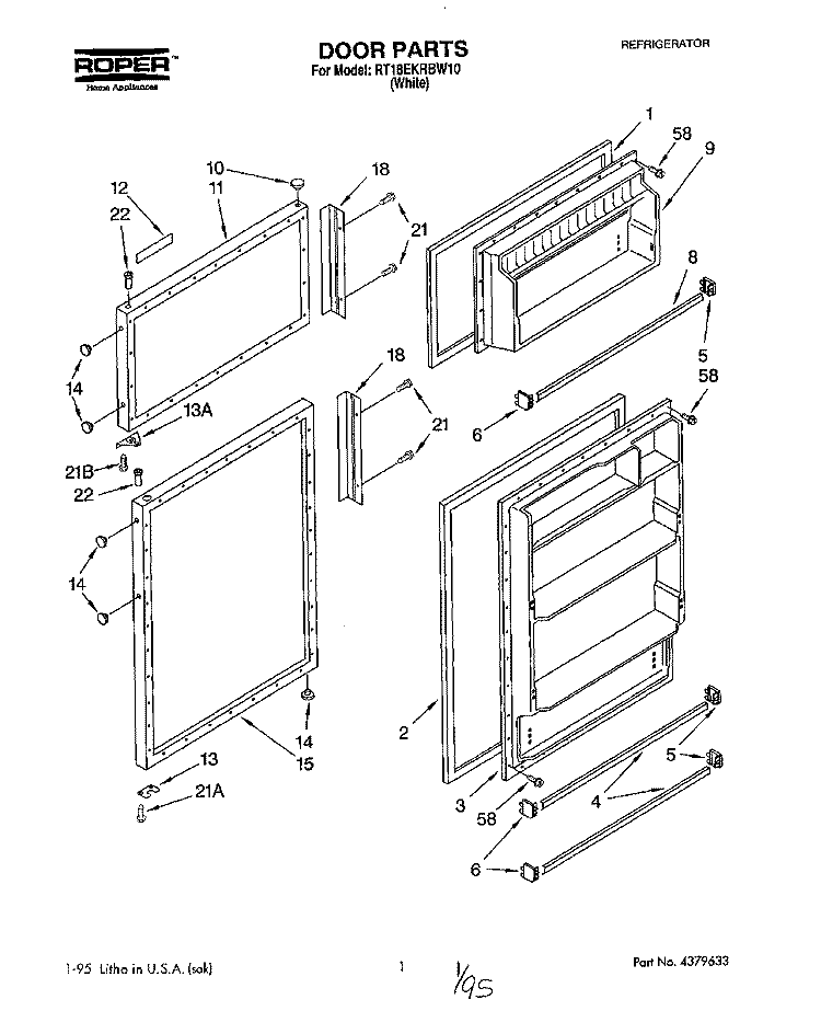DOOR Diagram and Parts List for RT18EKRBW10  Roper Refrigerator