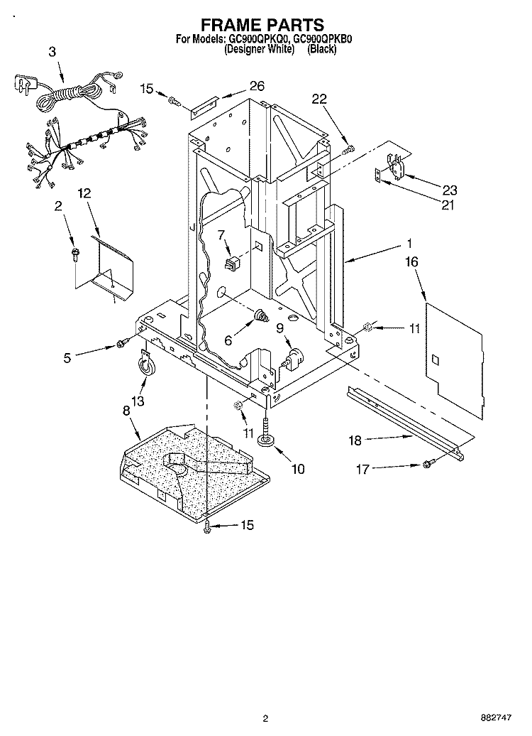 FRAME Diagram and Parts List for GC900QPKB0  Whirlpool Trash Compactor