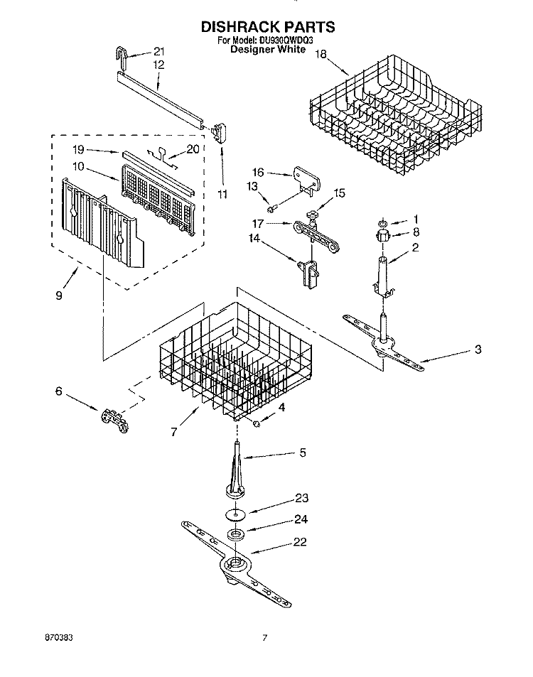 DISHRACK Diagram and Parts List for DU930QWDQ3  Whirlpool Dishwasher