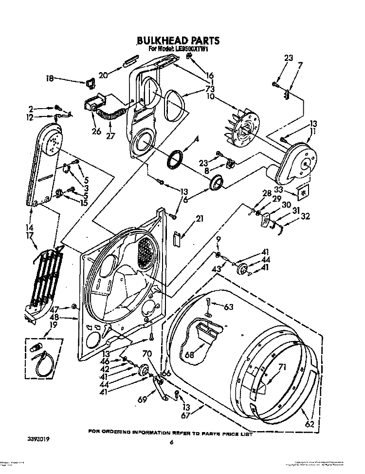 BULKHEAD PARTS Diagram and Parts List for LE9500XTN1  Whirlpool Dryer