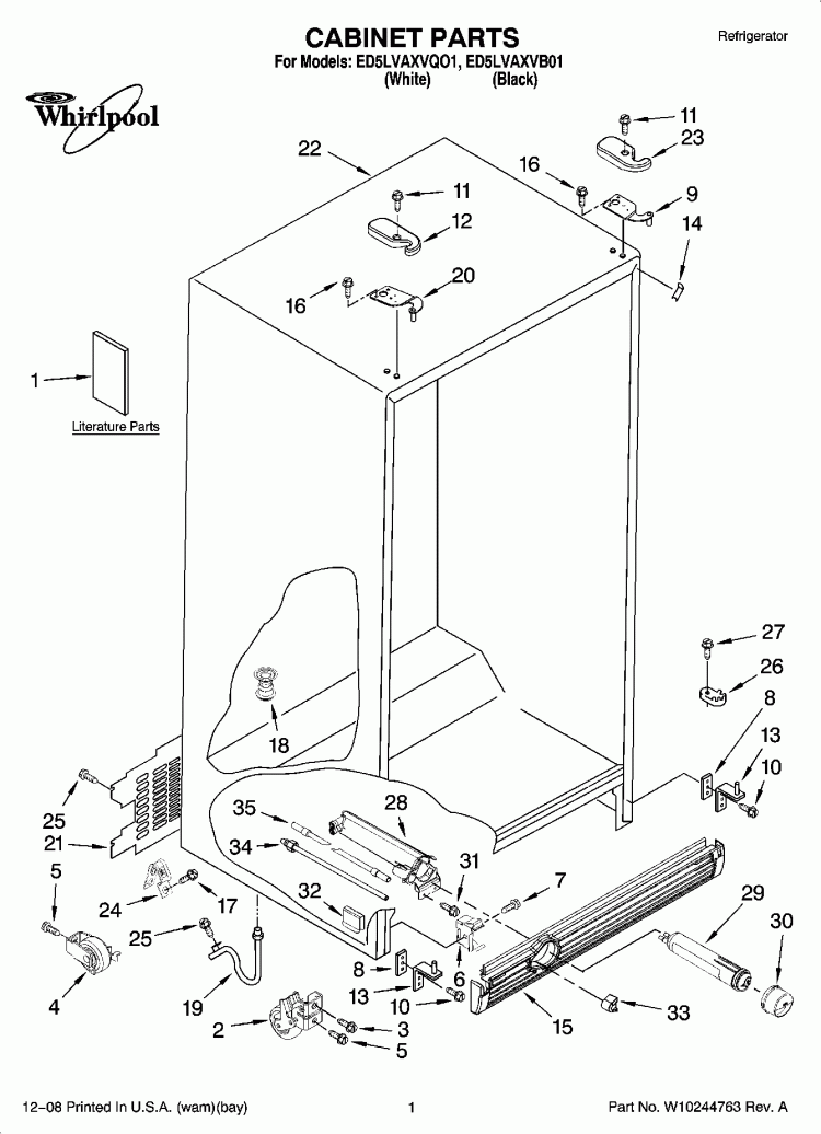 CABINET PARTS Diagram and Parts List for ED5LVAXVB01  Whirlpool Refrigerator