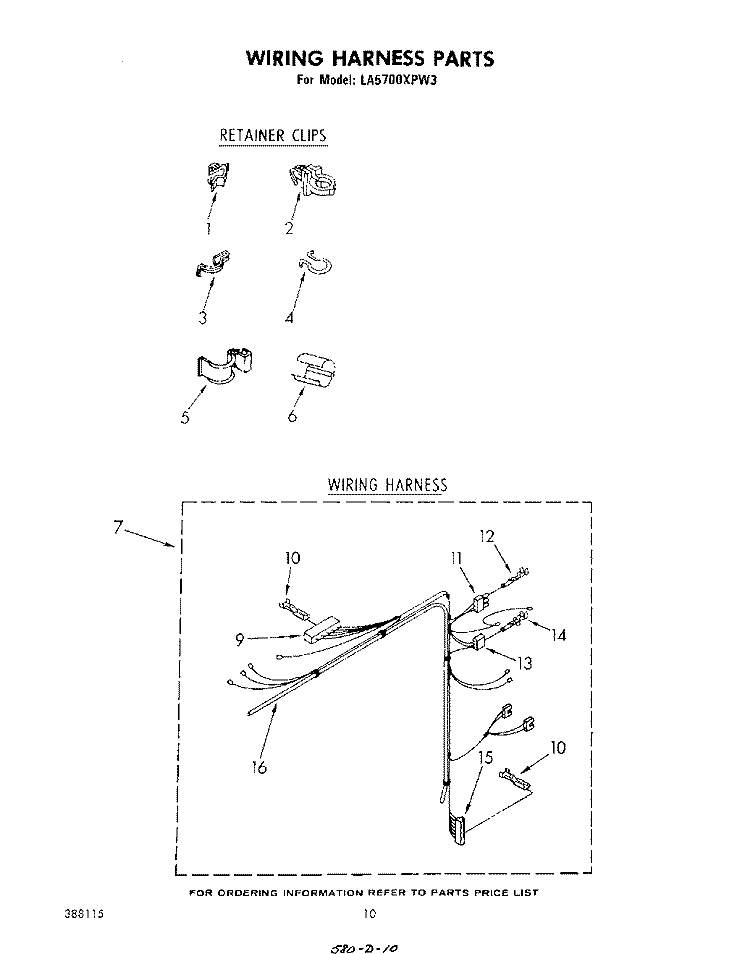 WIRING HARNESS Diagram and Parts List for LA5700XPW3  Whirlpool Washer