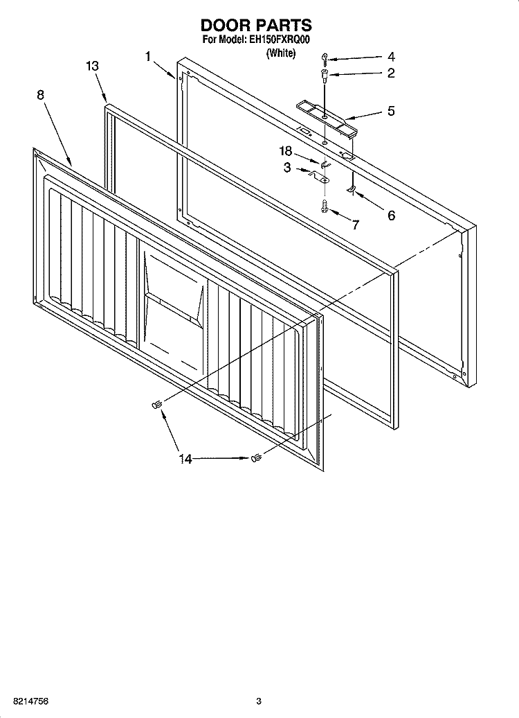 DOOR PARTS Diagram and Parts List for EH150FXRQ00  Whirlpool Freezer