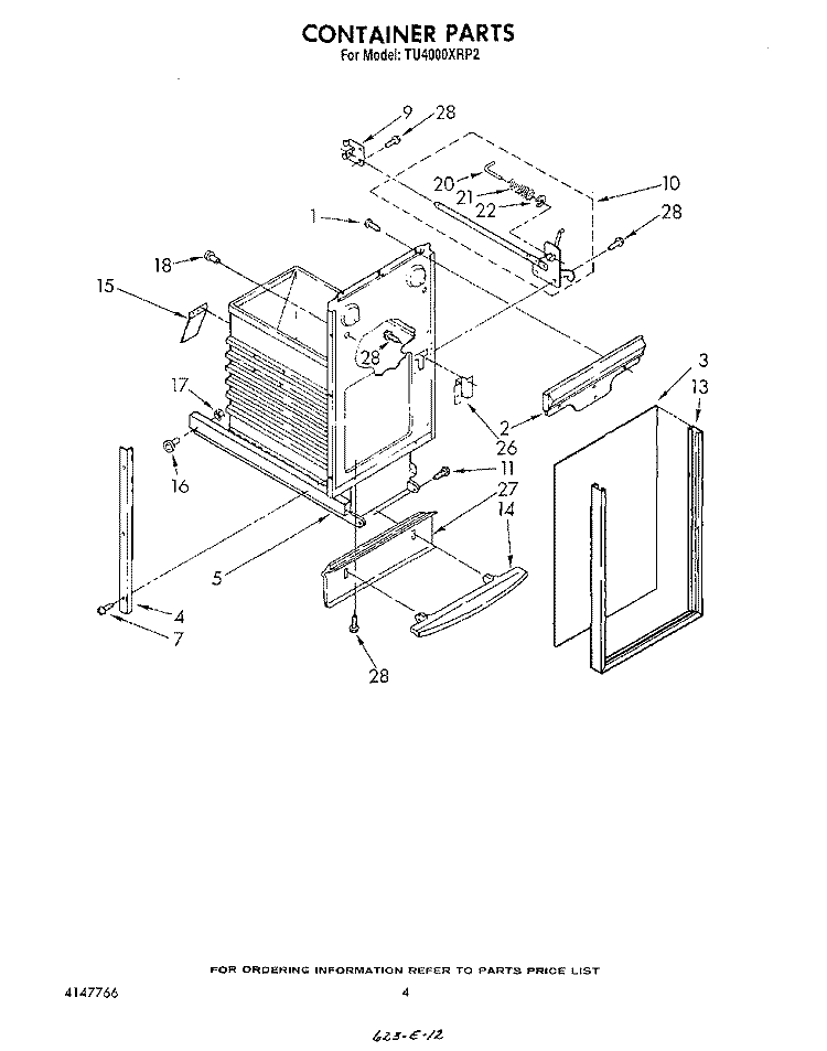 CONTAINER Diagram and Parts List for TU4000XRP2  Whirlpool Trash Compactor