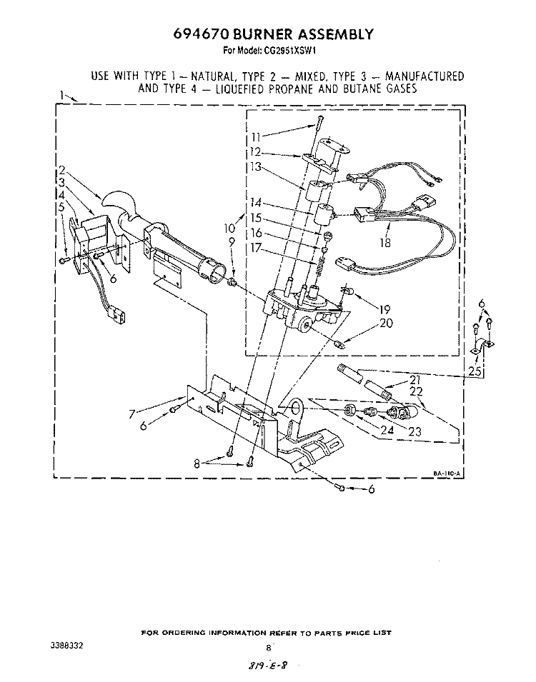 694670 BURNER, WIRING HARNESS Diagram and Parts List for CG2951XSW1  Whirlpool Dryer