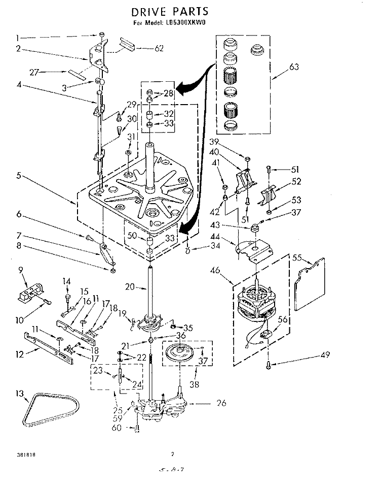 DRIVE Diagram and Parts List for LB5300XKW0  Whirlpool Washer