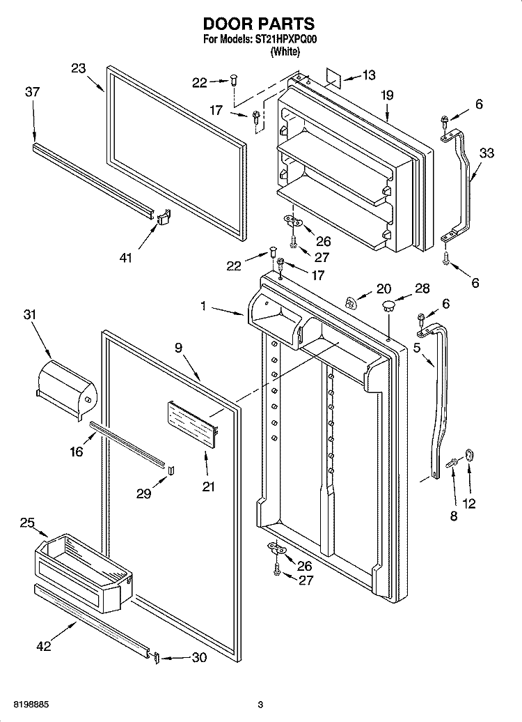 DOOR PARTS Diagram and Parts List for ST21HPXPQ00  Whirlpool Refrigerator