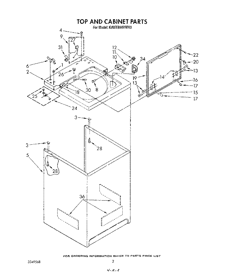 TOP AND CABINET , LITERATURE AND OPTIONAL Diagram and Parts List for KAWE650VAL0  KitchenAid Washer