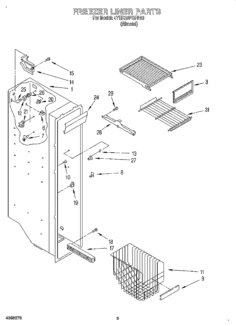 FREEZER LINER Diagram and Parts List for 4YED25PQFN00  Whirlpool Refrigerator