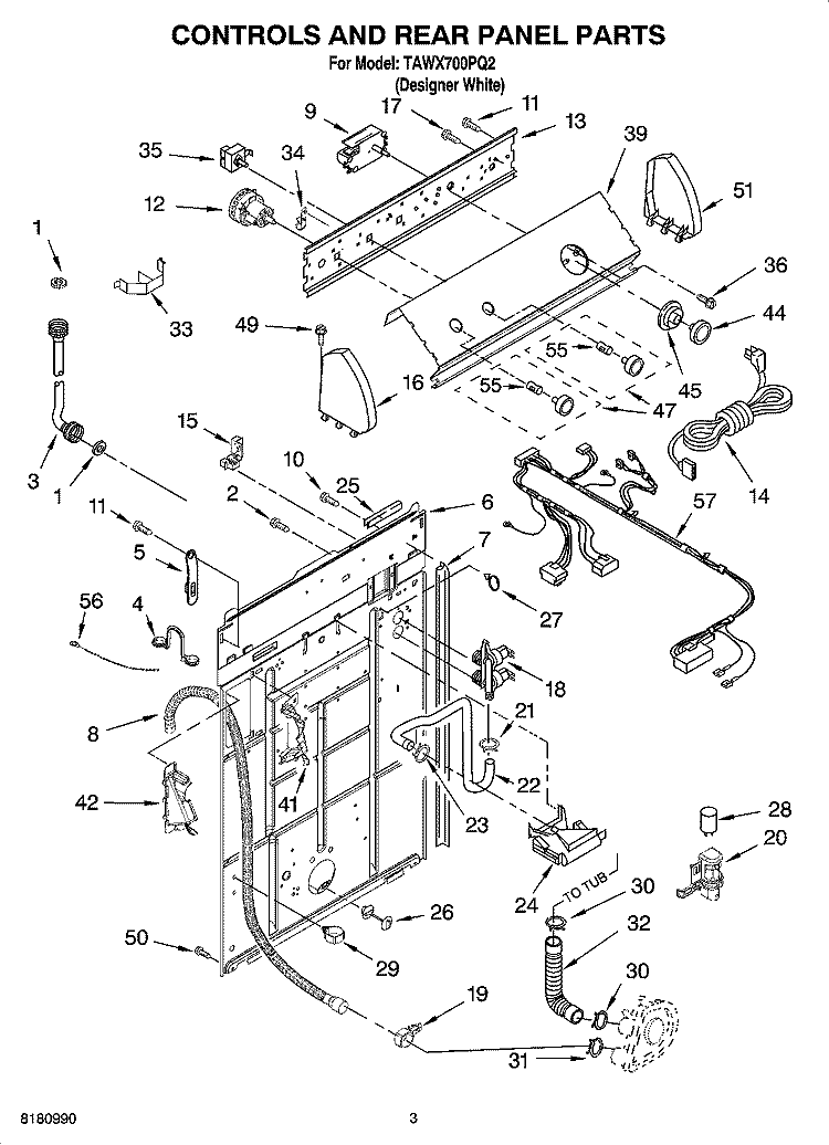 CONTROL AND REAR PANEL PARTS Diagram and Parts List for TAWX700PQ2  Estate Washer