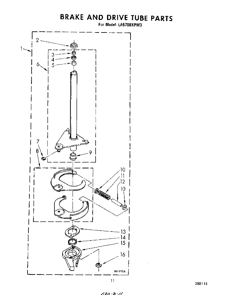 BRAKE AND DRIVE Diagram and Parts List for LA5700XPW3  Whirlpool Washer