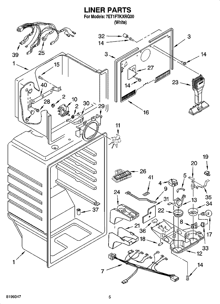 LINER PARTS Diagram and Parts List for 7ET1FTKXRQ00  Whirlpool Refrigerator