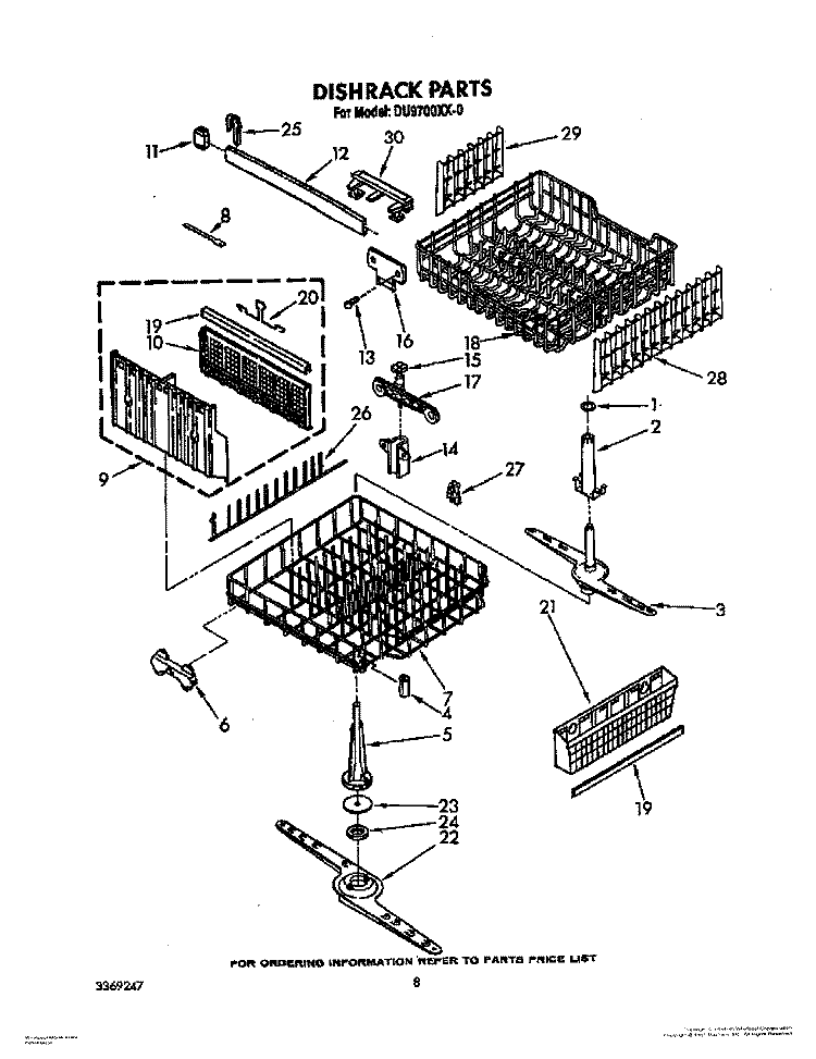 DISHRACK, LIT/OPTIONAL Diagram and Parts List for DU9700XX0  Whirlpool Dishwasher