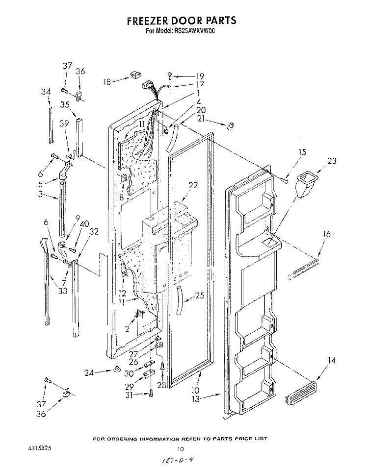 FREEZER DOOR Diagram and Parts List for RS25AWXVW00  Roper Refrigerator