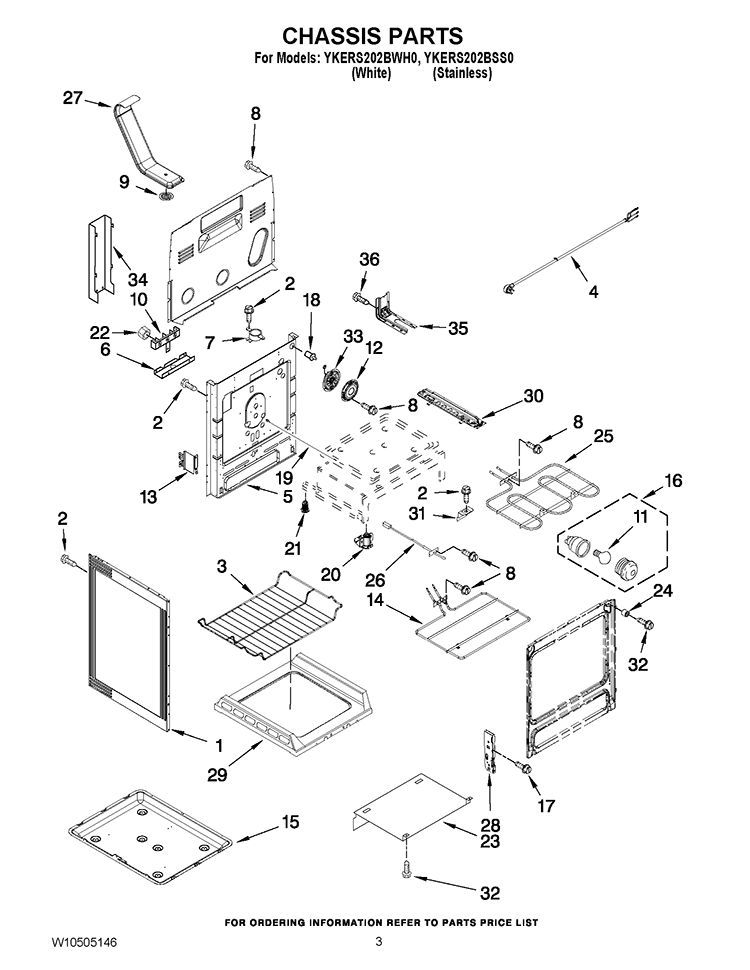 CHASSIS PARTS Diagram and Parts List for YKERS202BWH0  KitchenAid Range