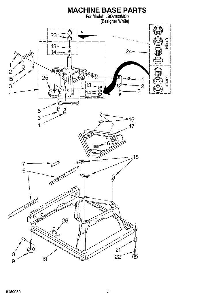 MACHINE BASE PARTS Diagram and Parts List for LSQ7030MQ0  Whirlpool Washer