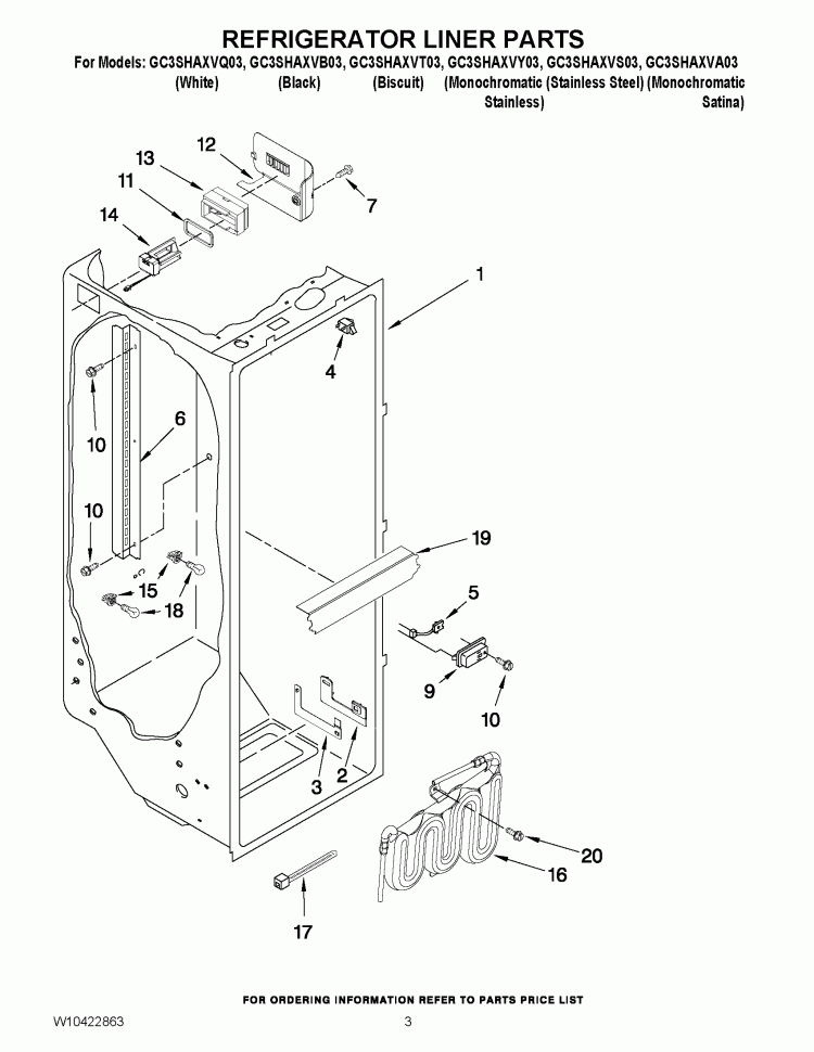 REFRIGERATOR LINER PARTS Diagram and Parts List for GC3SHAXVA03  Whirlpool Refrigerator